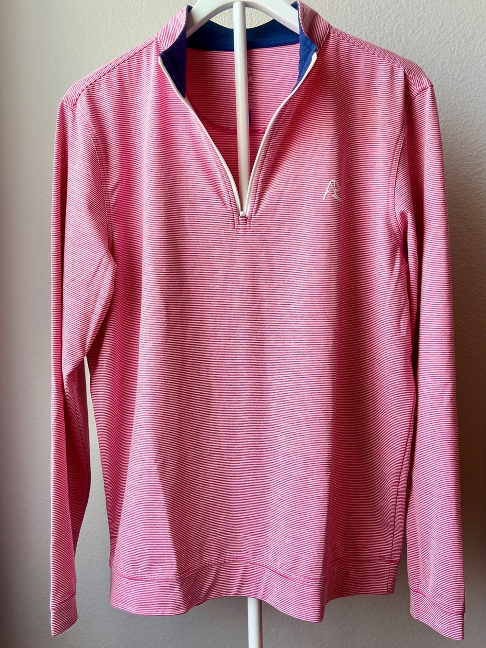Men's Rhoback Red White Stripe Quarter-Zip Long Sleeve Shirt - Performance Knit